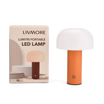 LED-Tischlampe, wiederaufladbar, Pilzform, 3 Lichtfarben, 12,5x20,5 cm, Orange