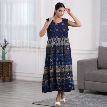 100% Baumwolle &auml;rmelloses Kleid, Mandala Muster, Einheitsgr&ouml;&szlig;e, Blau