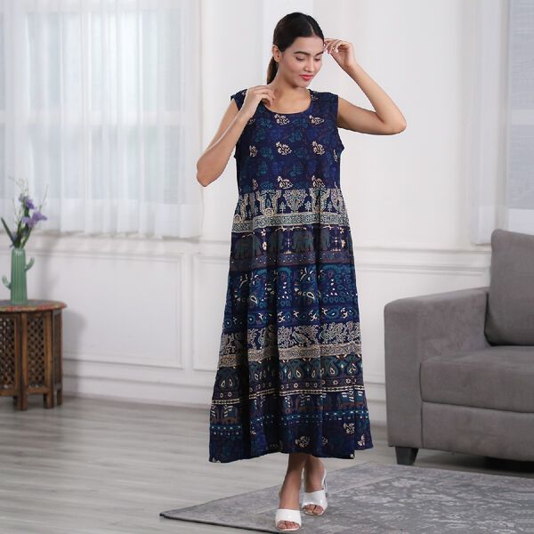 100% Baumwolle ärmelloses Kleid, Mandala Muster, Einheitsgröße, Blau image number 0