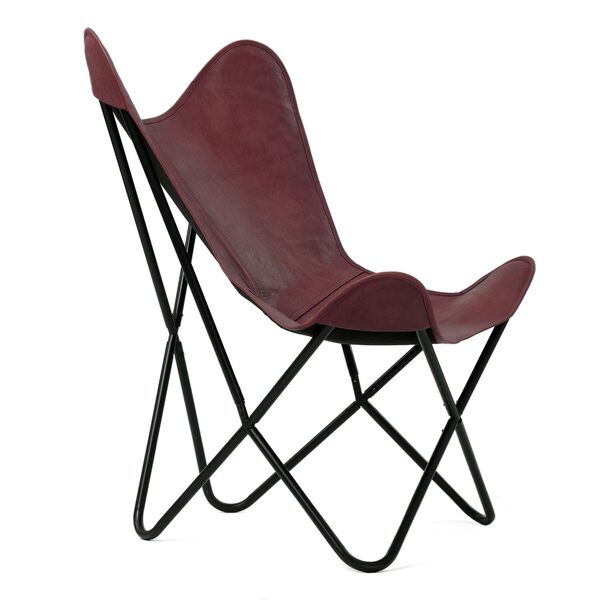 Zusammenklappbarer Butterfly-Sessel aus Echtleder, 92cm, Burgund image number 5