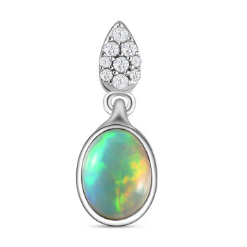 Nat&uuml;rlicher, &auml;thiopischer Opal und wei&szlig;er Zirkon-Anh&auml;nger, 925 Silber platiniert ca. 1,04 ct