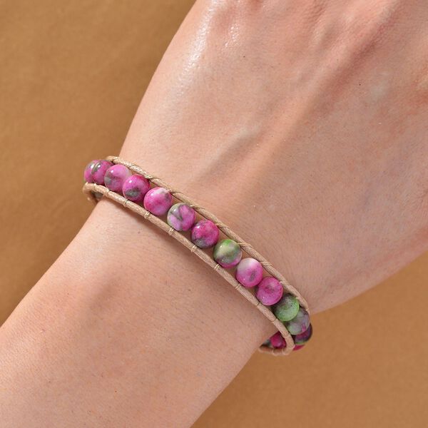 Flexibles Fuchsia-gr&uuml;nes Regenblumen-Yuhua-Quarzit Armband - 35 ct. image number 2