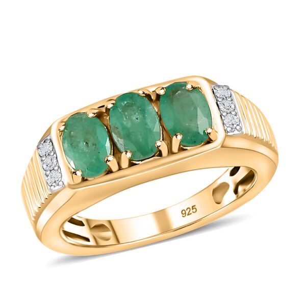 AA Kagem Sambischer Smaragd, weißer Zirkon Ring, 925 Silber Gelbgold Vermeil (Größe 21.00) ca. 1.40 ct image number 0