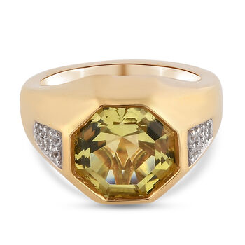 Ouro Verde-Quarz und Zirkon Ring 925 Silber vergoldet (Gr&ouml;&szlig;e 16.00)