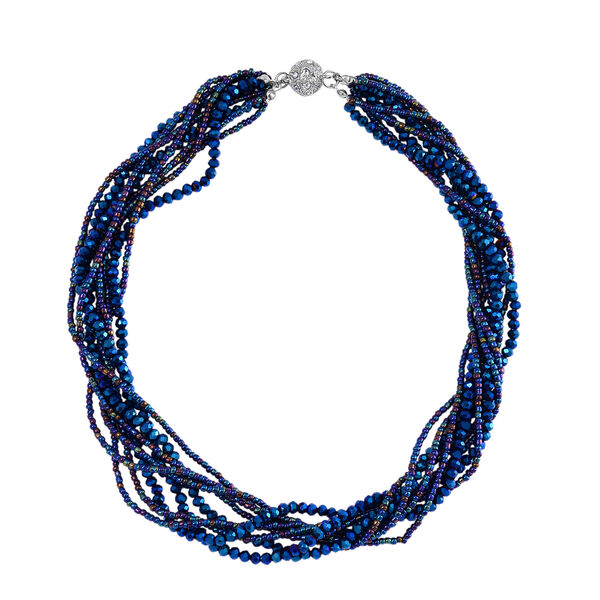 2er Set - Blau Kristall, Wei&szlig;er Kristall Halskette und Ohrringe image number 3