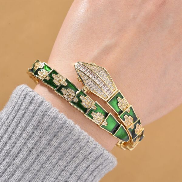 Weißer Zirkonia Armreif ca. 19 cm Nickelfreies Messing emailliert image number 2