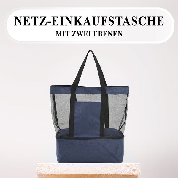 Zweistöckige Netz-Einkaufstasche mit Kühlfach, 37x15x42cm, blau image number 2