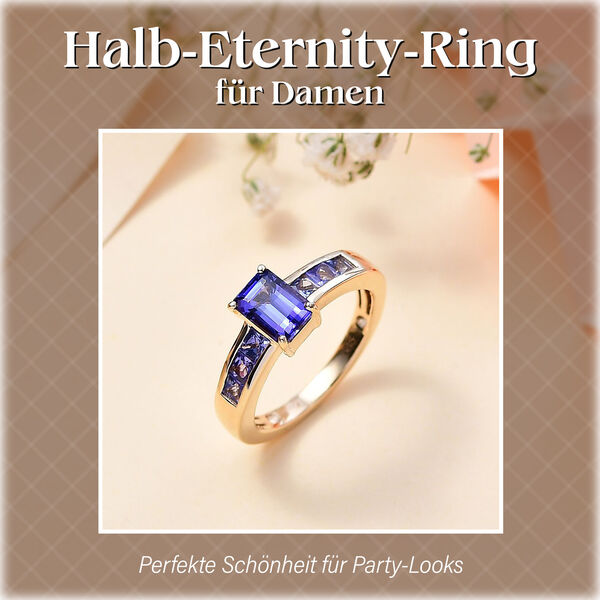 AAA Tansanit (Oktagon Schliff) und AA Tansanit (Carr&egrave; Schliff) Ring in 585 Gold - 1,76 ct. image number 1