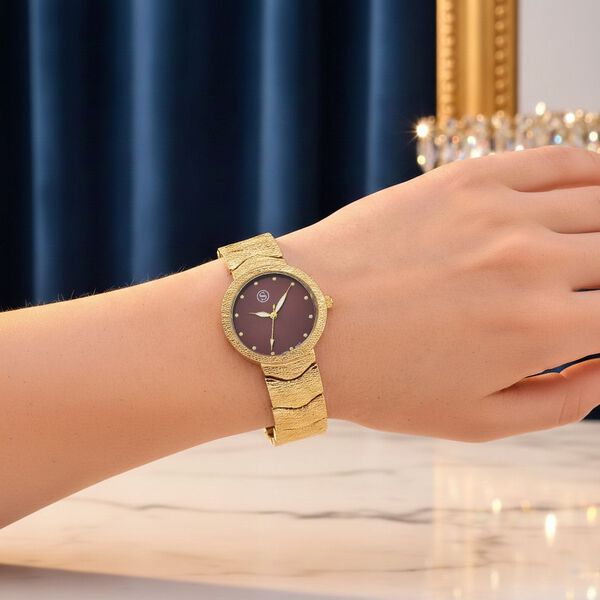 STRADA - Uhr mit japanischem PC21S Uhrwerk, bordeauxrotem Sonnenschliff-Zifferblatt und Legierungsgehäuse image number 3