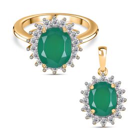 Verde Onyx und Zirkon Schmuckset - 8,18 ct.
