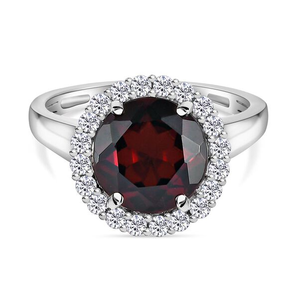 Nat&uuml;rlicher Mosambik Granat und wei&szlig;er Zirkon-Ring, 925 Silber platiniert (Gr&ouml;&szlig;e 19.00) ca. 4.79 ct