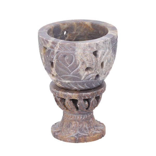 NAKKASHI handgeschnitzter Speckstein Eierbecher, Blattmuster, 2 teilig image number 4