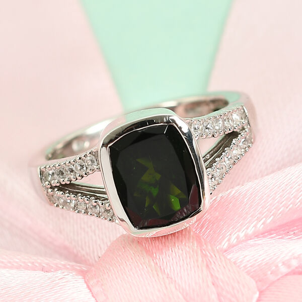 Nat&uuml;rlicher Chromdiopsid und Zirkon Ring 925 Silber platiniert  ca. 2,75 ct image number 2