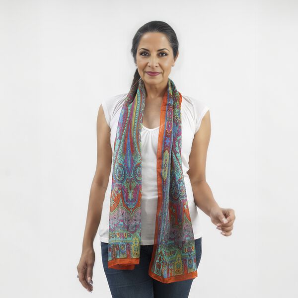 100% Natur Seide, Designer Schal, 50x160 cm, Orange image number 3