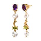GP Regina Kollektion -Weiße Süßwasser Perle, Afrikanischer Amethyst Ohrringe 925 Silber Gelbgold Vermeil ca. 7.90 ct