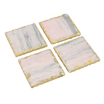 4er-Set, Marmor Untersetzer, quadratische Form, Rosa
