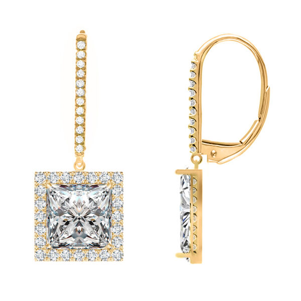 AAA Quadratische Halo Zirkonia Ohrringe, Klappverschluss, Messing, vergoldet