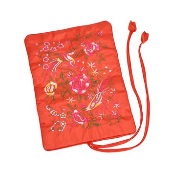 Reise-Schmuckrolle mit Stickmuster 1 Organizer + 5 Silberputzt&uuml;cher Satin, Rot