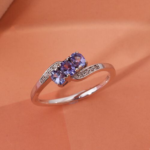 Tansanit, Weißer Zirkon Ring 925 Silber rhodiniert (Größe 17.00) ca. 0.56 ct image number 1