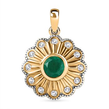 Smaragd-Triplette-Quarz, Wei&szlig;er Zirkon Anh&auml;nger 925 Silber Gelbgold Vermeil ca. 1,80 ct.