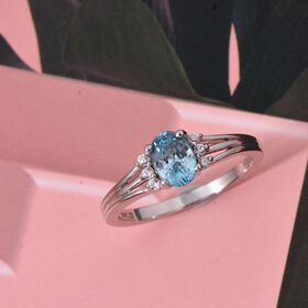 D'Joy AA Blauer Zirkon, Weißer Zirkon Ring 925 Silber rhodiniert (Größe 17.00) ca. 1,38 ct