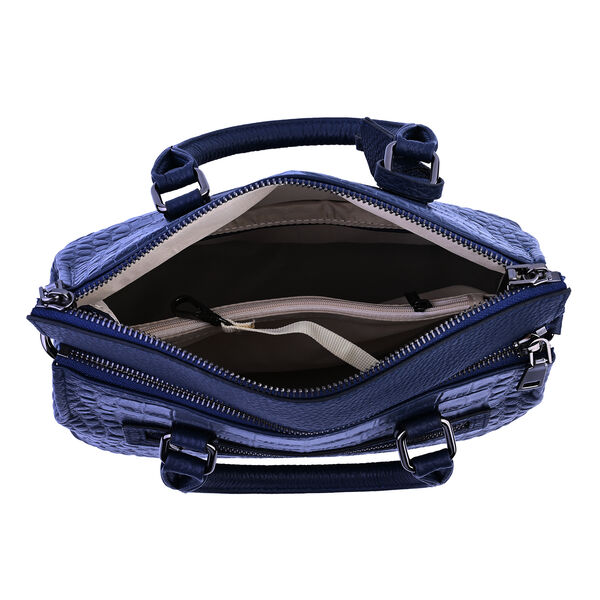 Schultertasche aus 100% echtem Leder mit Kroko-Pr&auml;gung und abnehmbarem Riemen, Dunkelblau&nbsp; image number 5