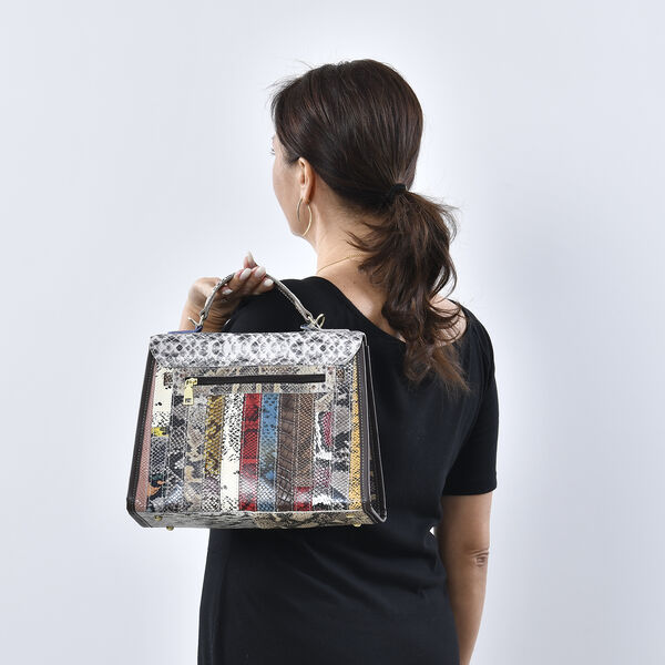 Chaos by Elsie: Patchwork Schultertasche aus 100% echtem Leder mit RFID Schutz, Mehrfarbig image number 3