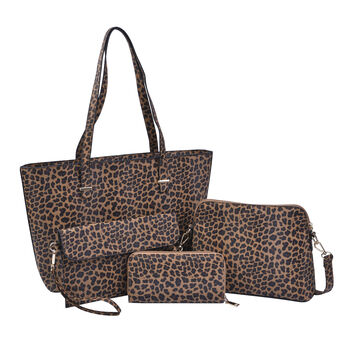 Passage - 4er-Set, Handtasche, Crossbody Tasche, Clutch und Brieftasche mit Leoparden Muster