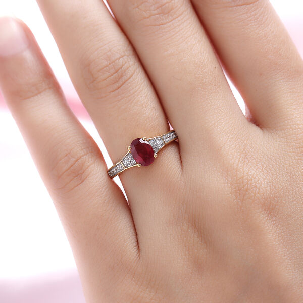 Afrikanischer Rubin und wei&szlig;er Zirkon-Ring, 925 Silber vergoldet  ca. 1,27 ct image number 3