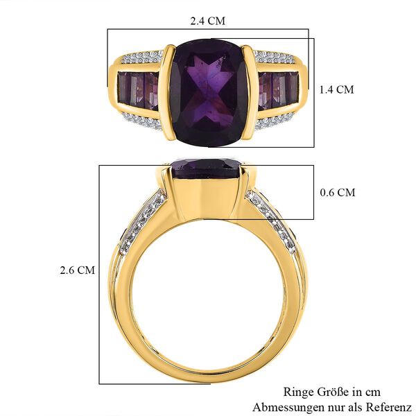 Afrikanischer Amethyst, Wei&szlig;er Zirkon Ring, 925 Silber Gelbgold Vermeil (Gr&ouml;&szlig;e 17.00) ca. 6.10 ct image number 7