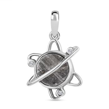 Meteorit, Wei&szlig;er Zirkon Anh&auml;nger 925 Silber platiniert ca. 6,23 ct.