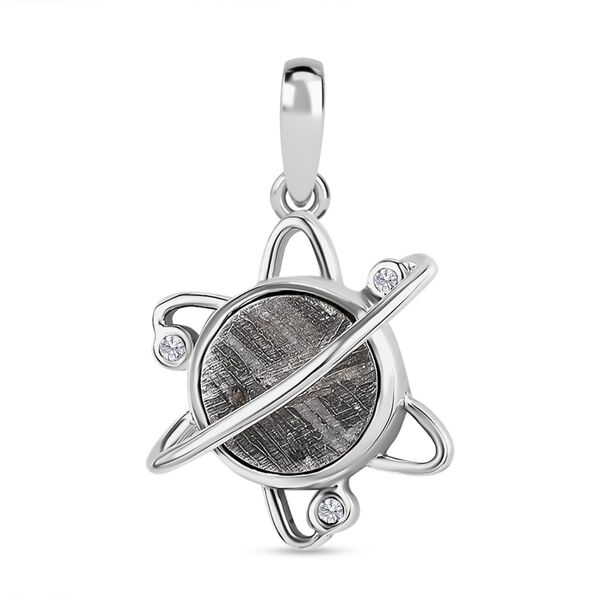 Meteorit, Wei&szlig;er Zirkon Anh&auml;nger 925 Silber platiniert ca. 6,23 ct.