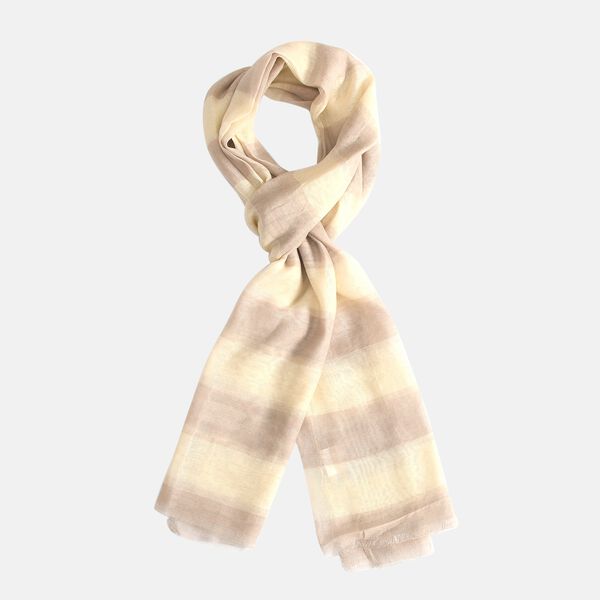 Baumwolle und Seide Unisex Schal, Streifenmuster, Gr&ouml;&szlig;e 210x100 cm, Beige und Wei&szlig; image number 5