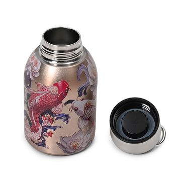 LIVMORE - Isolierflasche aus 316L Edelstahl mit Doppelwand und Motiv Koi und Lotus, f&uuml;r hei&szlig;e und kalte Getr&auml;nke, 260 ml