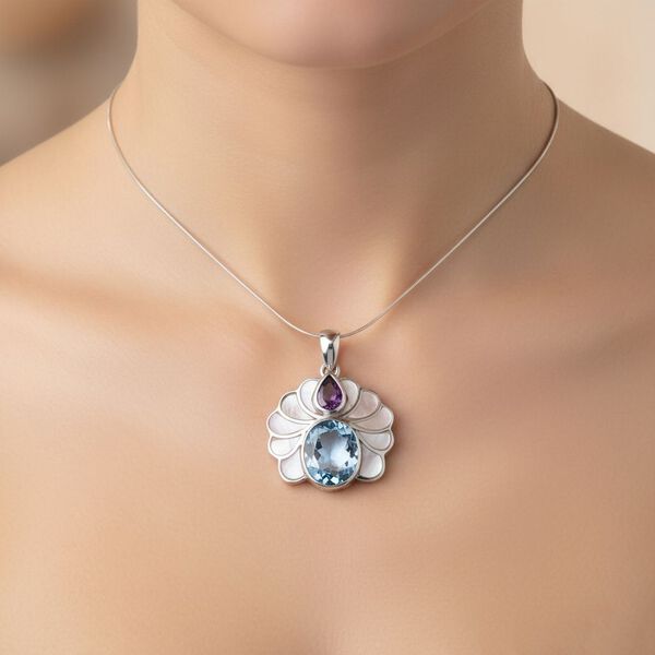 Royal Bali D'Joy himmelblauer Topas und afrikanischer Amethyst Anhänger image number 2