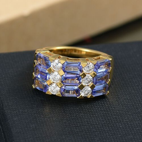 D’joy Tansanit, Moissanit Ring 925 Silber 750 Gelbgold Vermeil (Größe 18.00) ca. 3,23 ct image number 1