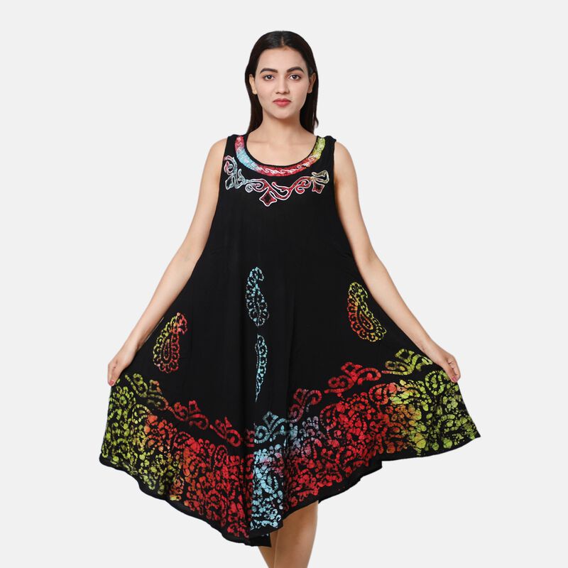 Luftiges Sommerkleid, 100% Viskose, One Size, Schwarz, buntes Muster image number 0