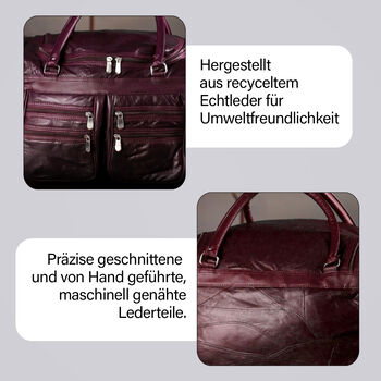 Patchwork-Reisetasche aus Schafleder mit 6 Au&szlig;entaschen und Schulterriemen, 51x29x28 cm, Burgund