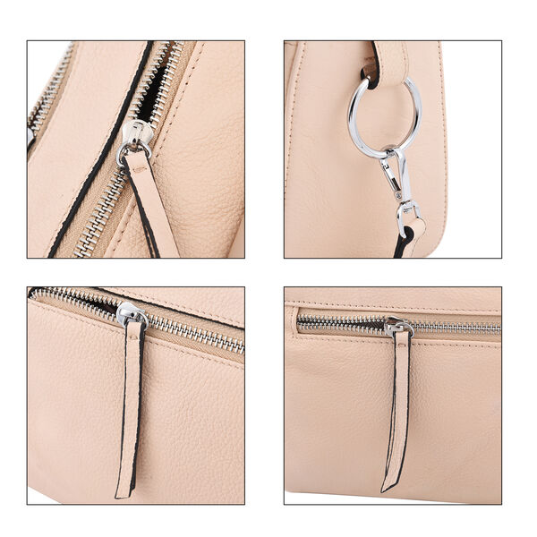 Crossbody Tascheaus echtem Leder, Gr&ouml;&szlig;e 24x9x18 cm, Beige image number 5