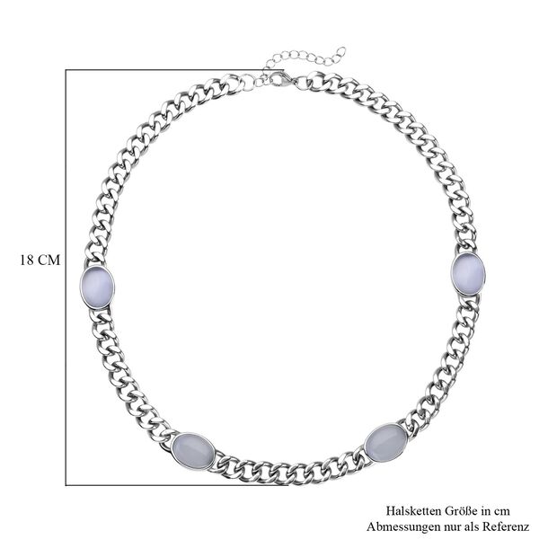 K&uuml;nstliche, wei&szlig;e Katzenaugen Halskette, ca. 50 cm, 316L Edelstahl, ca. 25.00 ct image number 5