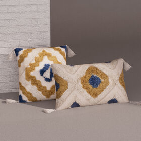 2er Set - Kissenbezug mit Quasten, Ikat-Muster