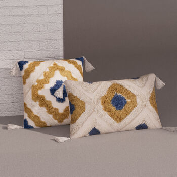 2er Set - Kissenbezug mit Quasten, 45cm & 50x30cm - Ikat-Muster