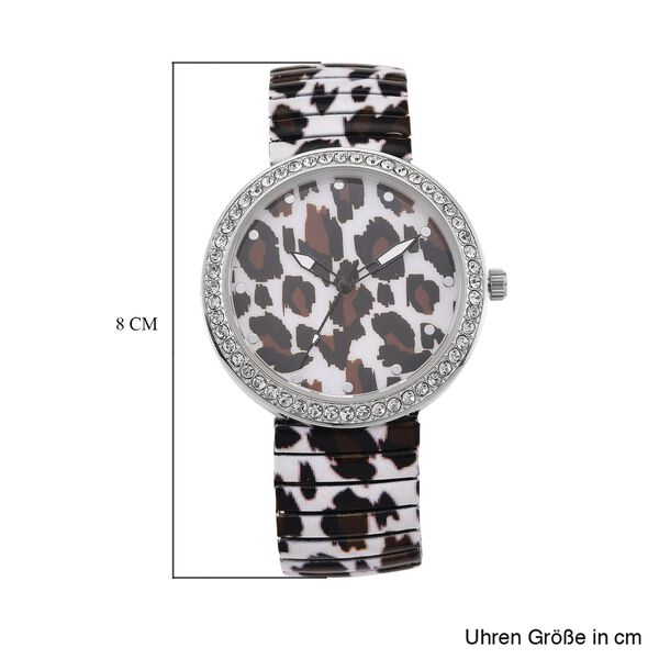 STRADA - Armbanduhr mit Leopardenmotiv, Kristall-Lünette, Japanisches Uhrwerk, Edelstahlzugband, Reiner Edelstahl image number 7