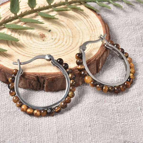 Gelbe Tigerauge-Creolen, Edelstahl ca. 3,50 ct image number 2