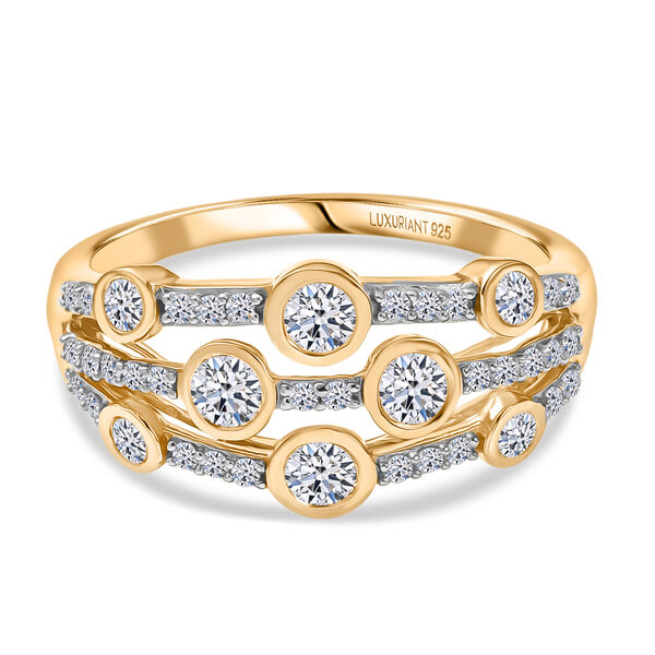 LUXURIANT SGL zertifizierter SI-GH Labor Diamant Ring, 925 Silber 750 Gelbgold Vermeil - 1 ct.