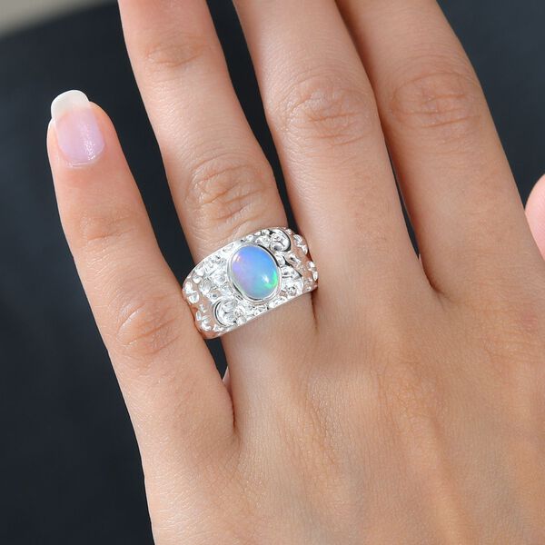 Nat&uuml;rlicher, &auml;thiopischer Welo Opal Ring 925 Silber (Gr&ouml;&szlig;e 19.00) ca. 1,30 ct image number 4