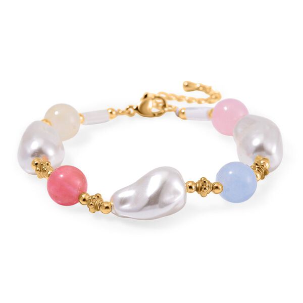 Wei&szlig;es Muschelkernperle und Multi-Edelstein-Armband, 18+5 cm image number 3