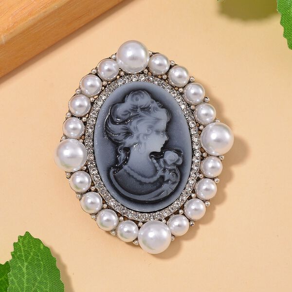 Kamee, Kunststoff Perle Brosche image number 2