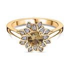 AA Natürlicher goldener Tansanit, Moissanit Ring 925 Silber 750 Gelbgold Vermeil (Größe 21.00) ca. 0,60 ct