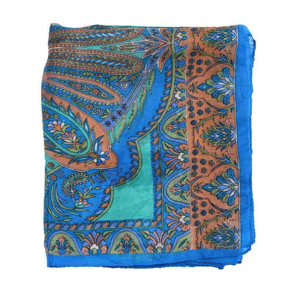 Bedruckter 100% Satin-Seidenschal, 48x160cm, Blau image number 5